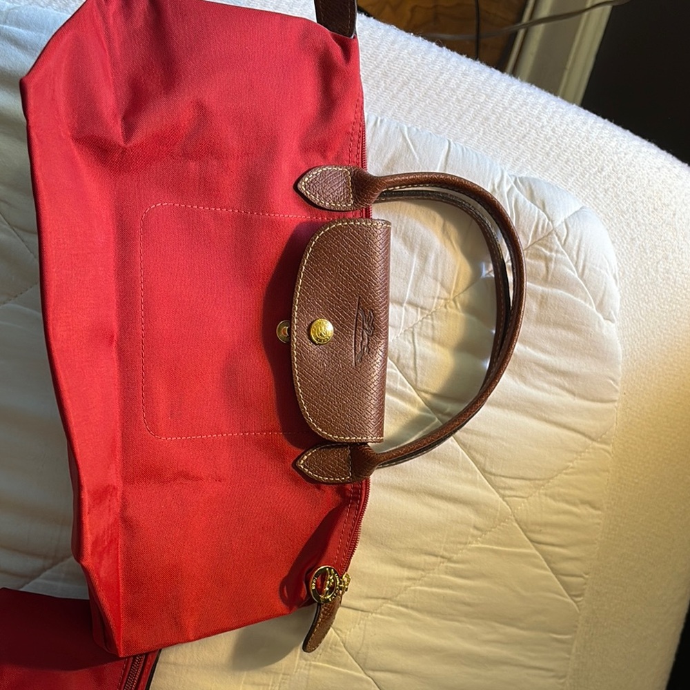 Red and Brown Canvas Tote with Leather Accents